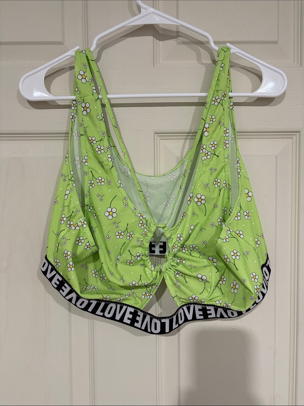 SHEIN Lime Green Floral Bandeau Bralette with 'LOVE' Elastic